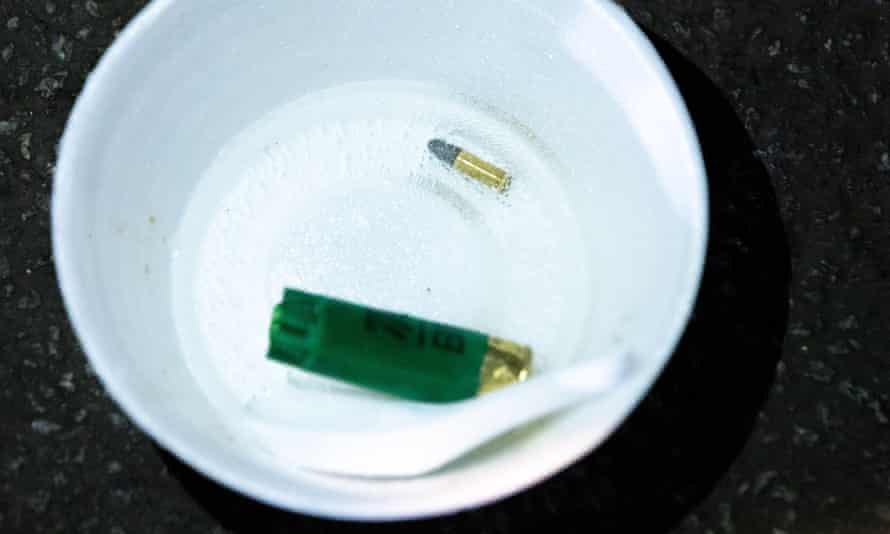 A 22mm round and a rubber bullet shell found by a protester.