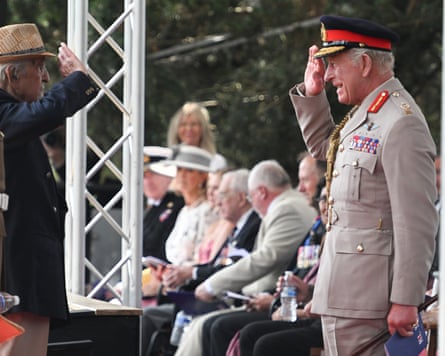 King Charles III with Yavar Abbas during the commemorations service for the 80th anniversary of VJ Day at the National Memorial Arboretum, Staffordshire, on 15 August 2025.