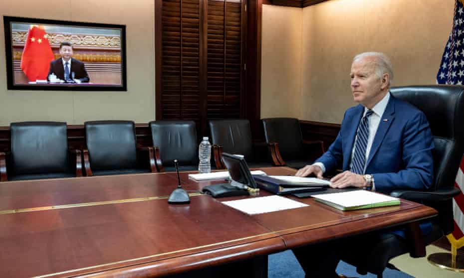 Joe Biden speaks with Xi Jinping from the White House on 18 March. 