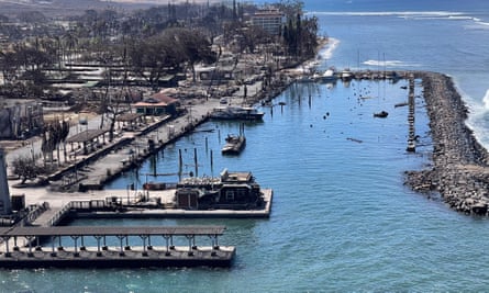 An aerial view of Lahaina on Friday.