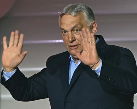 Hungary's prime minister Viktor Orbán addresses supporters at the Balna centre in Budapest.