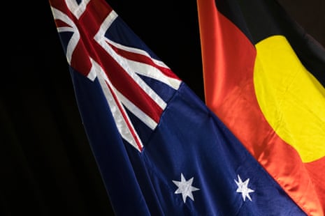 The Australian and Australian Aboriginal flags side by side. 