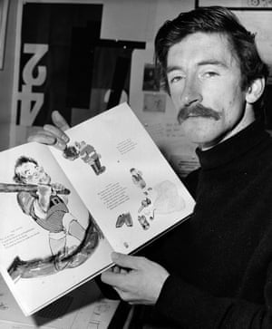 Briggs with some of his prizewinning illustrations from the children’s book The Mother Goose Treasury in 1967
