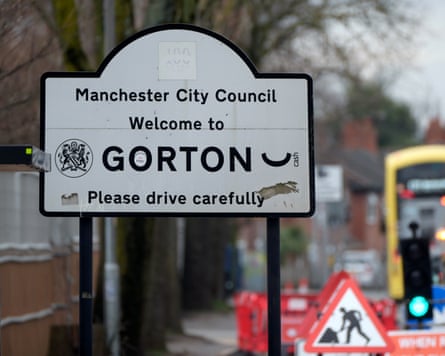 A sign welcoming drivers to Gorton, Greater Manchester