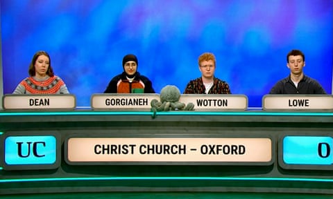 Gorgianeh and her Christ Church, Oxford, team in the episode, with octopus mascot in centre