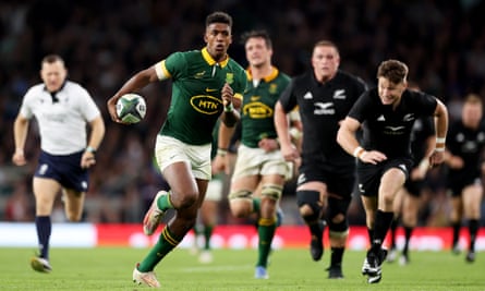South Africa’s Canan Moodie runs at the All Blacks