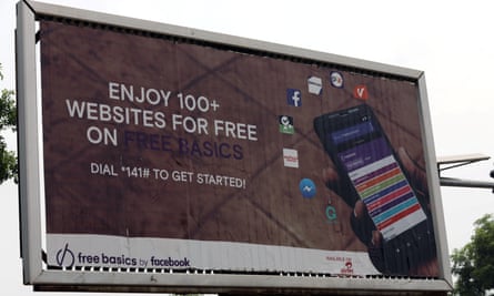 An advertising billboard for the Facebook service Free Basics on a street in the Nigerian capital, Abuja