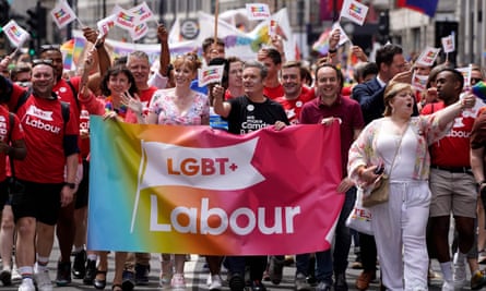 Starmer and other members of the shadow cabinet marching in Pride in London, July 2022.