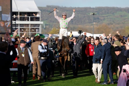 Paul Townend on Gaelic Warrior enter the winners enclosure after victory in the Gold Cup.
