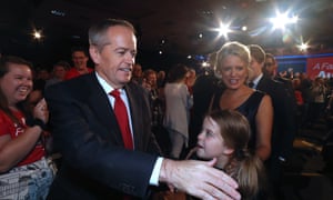 Bill and Chloe Shorten and their family leave after his Brisbane speech.
