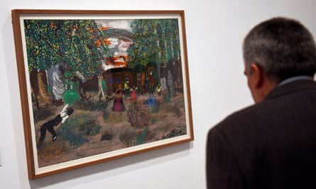 A man looks at the work ‘Sad Land’ exhibited at the Reina Sofia Museum in Madrid.