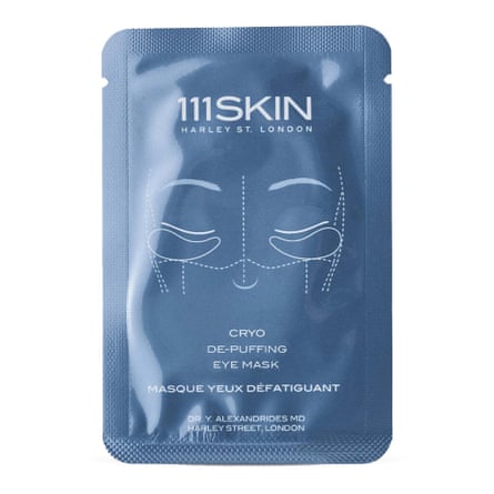 A packet of eye masks by 111 Skin. It is blue with white text. It is on a white background