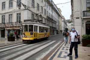 A tram is seen on a street in downtown Lisbon, Portugal, on 18 June, 2021. Portugal’s government decided on Thursday to ban the circulation to and from the Metropolitan Area of Lisbon on weekends, from 3 p.m. on Friday, due to the increase in cases of Covid-19 in part of the country.