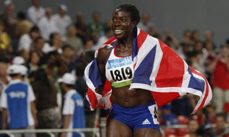 Christine Ohuruogu celebrates after winning gold in the women’s 400m at the 2008 Beijing Olympic Games.