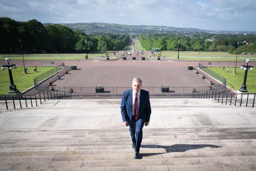 Keir Starmer arriving at Stormont in Northern Ireland this morning for talks with party leaders.