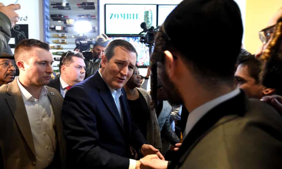 Republican presidential candidate Ted Cruz visits a restaurant in the Bronx, New York, ahead of Tuesday’s primary election. 