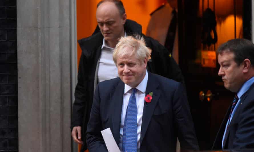 Dominic Cummings and Boris Johnson leaving 10 Downing Street, October 2019