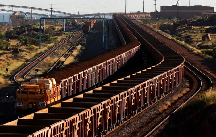 Trains at Rio Tinto’s Parker Point iron ore facility in the Pilbarra region in western Australia.