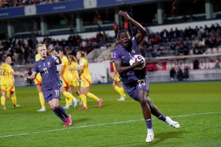 Michelle Agyemang after scoring her first England goal, a superb volley against Belgium after coming on as a substitute.