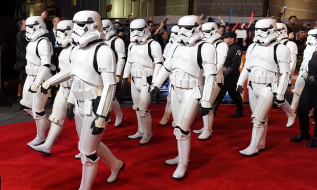 Stormtroopers arrive for the European premiere of Star Wars: The Force Awakens on Wednesday night in London’s Leicester Square