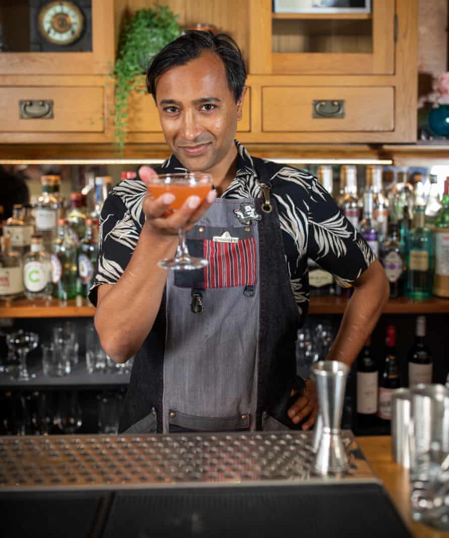Rhik Samadder tries … cocktail making: ‘I make a naked and famous – and feel stirred, not shaken’ 1 Rhik Samadder makes a mezcal cocktail called Naked and Famous at the Duchess of Dalston.