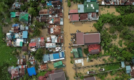 An aerial view of San Miguel, Bulacan province, flooded after Noru hit.