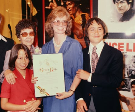 Circa 1979 … (from left) Shannon with her grandmother (Bruce Lee’s mother), her mother, Linda, and her brother, Brandon.
