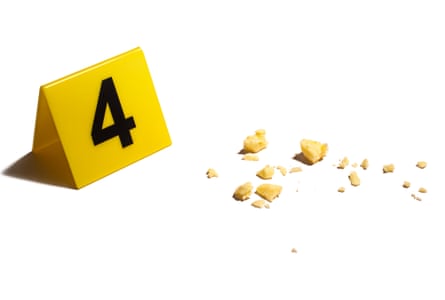 scattered cheese and a scene of the crime setup