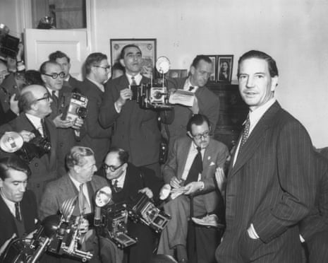 Kim Philby at a press conference in London about Burgess and McLean defections