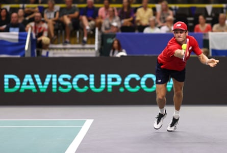 Tommy Paul of the US returns a shot during his singles match against Finland’s Emil Ruusuvuori on Saturday in Split, Croatia.
