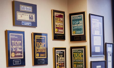 Wall of fame: certificates of achievement in Kathleen Zellner’s office.