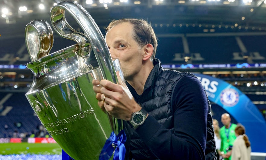 Thomas Tuchel, Manager of Chelsea kisses the Champions League Trophy following their team’s victory over Manchester City in the 2021 final