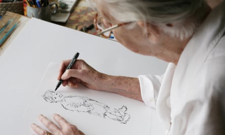Hughes, drawing Alfie in 2011 in her home.