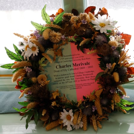 A wreath to the founder of the Boat Race, Charles Merivale, in the upstairs room at the Goldie boathouse which commemorates Cambridge crews that have competed in the Boat Race from 1829.