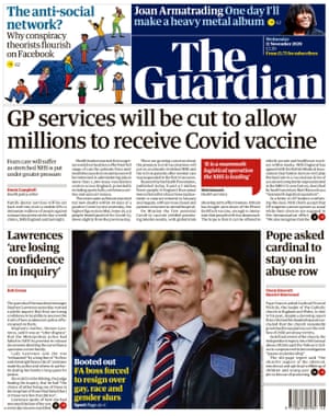 Guardian front page, Wednesday 11 November 2020