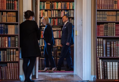 Liz Truss, the foreign secretary, and Maroš Šefčovič, the vice-president of the European commission, at Chevening, where they have been holding talks on the Northern Ireland protocol.