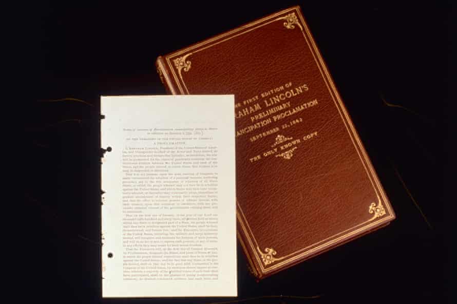 The first edition of President Lincoln's emancipation proclamation which declared that slaves in rebel areas would be 'henceforth and forever free'.