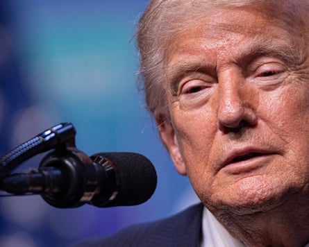 Trump speaking into a microphone