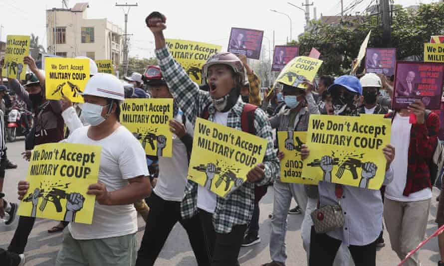 Anti-coup protesters in Mandalay, Myanmar