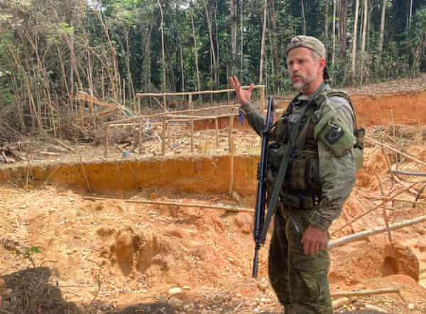 Felipe Finger, a special forces commander for Brazil’s environmental protection agency, Ibama, leads his troops on a mission to destroy illegal mines into the Yanomami indigenous territory last Friday