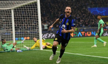 Marko Arnautovic celebrates after scoring against Atlético Madrid