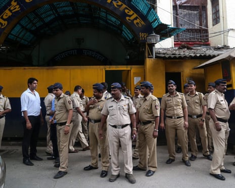 Indian police officers outside Arthur Road jail in Mumbai guard the men convicted after a seven-year trial.