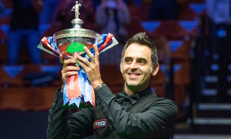 Ronnie O’Sullivan celebrates winning his sixth world title at the Crucible in Sheffield on Sunday.