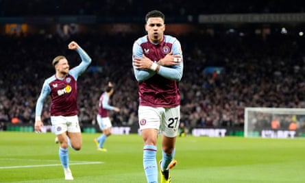 Morgan Rogers celebrates his goal against Chelsea.