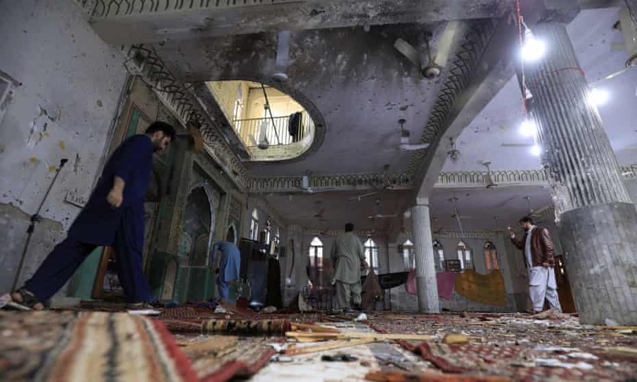 inside of mosque with damage