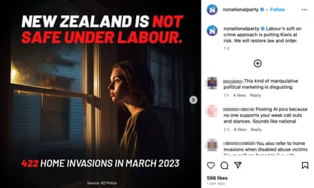 A New Zealand National party ad using an AI-generated woman.