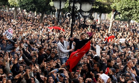 Protesters demonstrating in Tunis against Ben Ali in 2011.