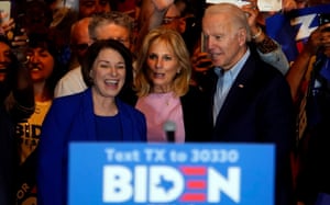 Amy Klobuchar endorsing Joe Biden last month, after his surge on Super Tuesday and her decision to drop out of the 2020 race for the Democratic nomination for the White House.