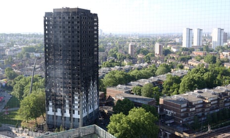 The blackened shell of Grenfell Tower in west London