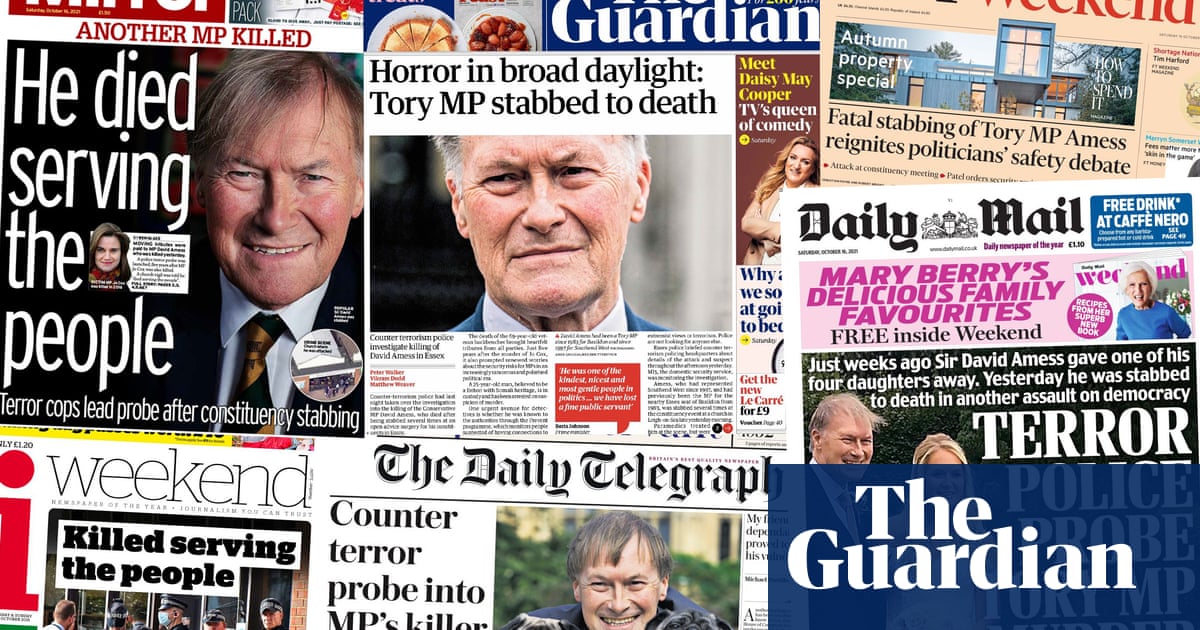‘Another assault on democracy’: what the UK papers say about the killing of MP David Amess
